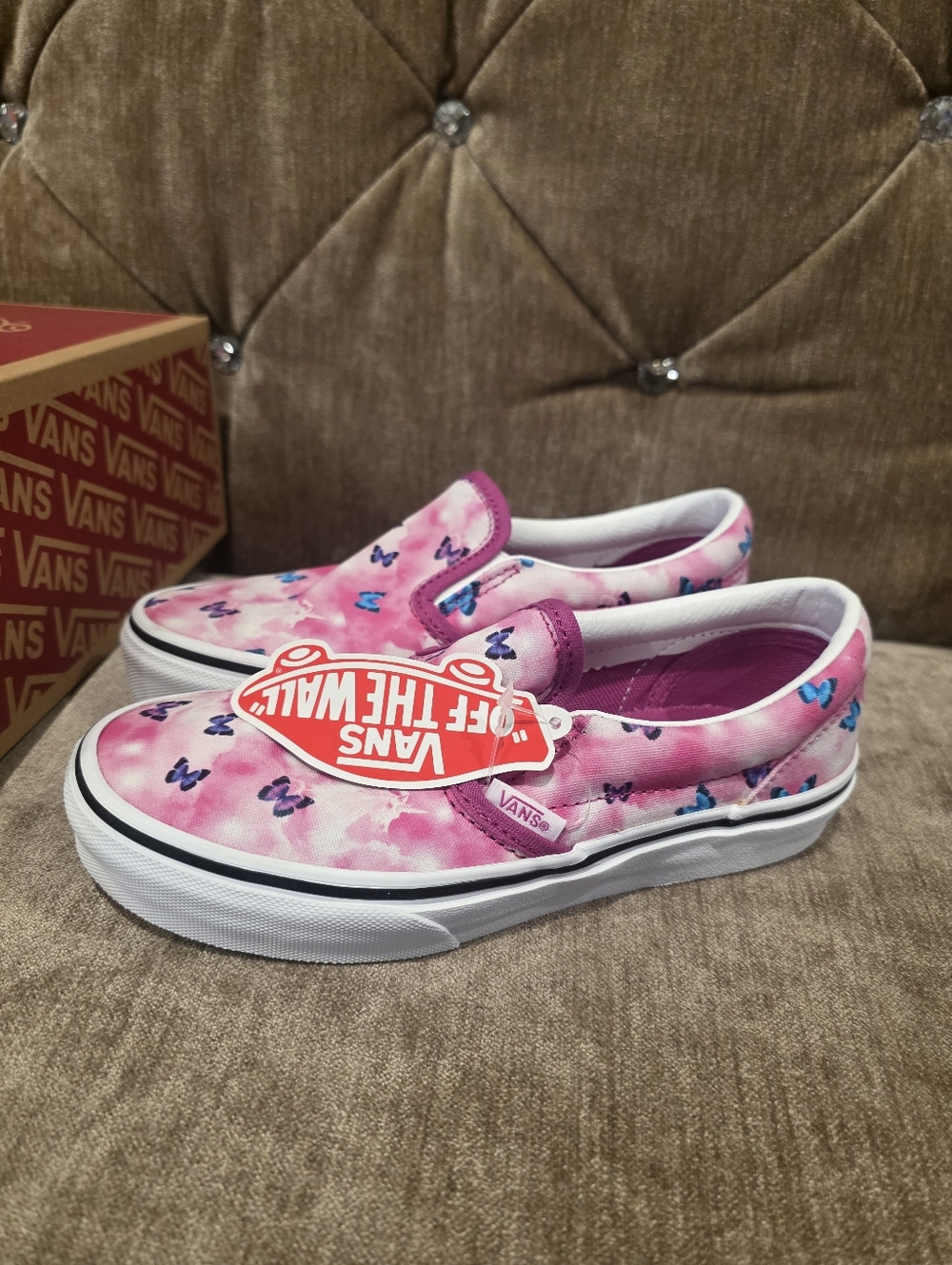 New Vans Kids' Girls Classic Slip-On Butterfly Pattern Sneakers Size 2